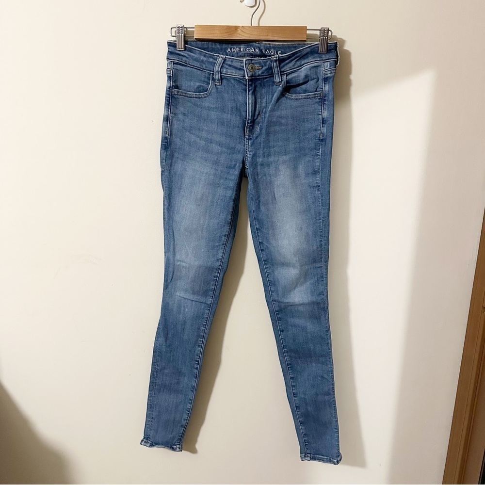 American Eagle Womens Next Level Stretch Jeggings Light Wash Jeans Size 4 LONG